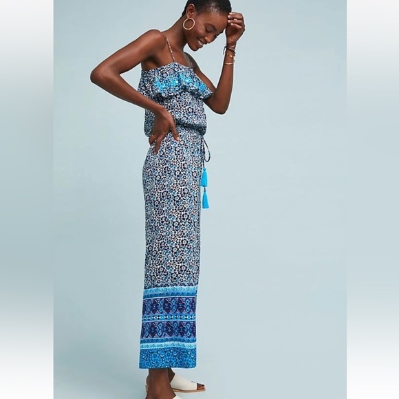 Anthropologie Blue Bohemian Jumpsuit with Wide-Leg Design - Picture 5 of 5